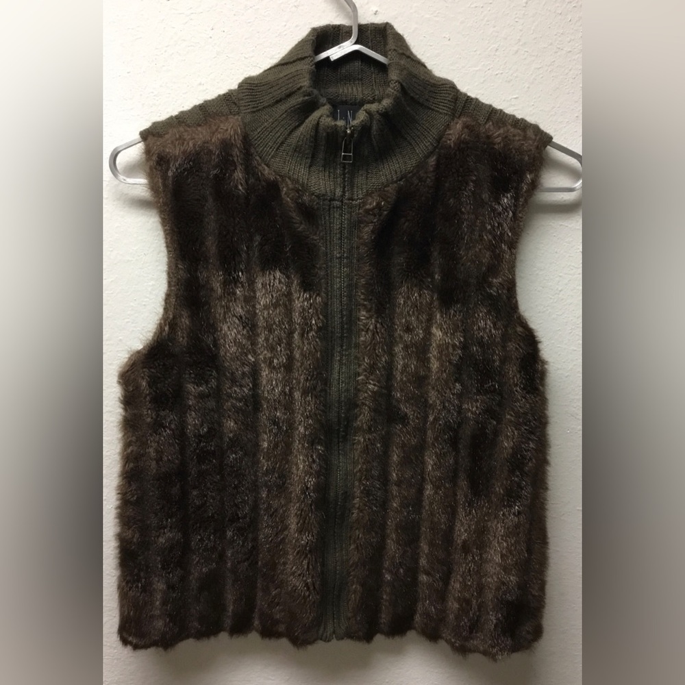 International Concepts INC Sz L Women’s Faux Fur Knit Zip Up Y2K Vest